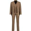 Dylan Brushed Dogtooth Mod Three Piece Suit with Slim Leg Trousers in Chocolate Brown by Madcap England