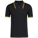 Madcap England Empire Mod Popcorn Waffle Knit Tipped Polo Shirt in Black and Buckthorne MC1051