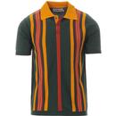 Madcap England Farlowe 60s Mod Stripe Knitted Polo Shirt in Ponderosa Pine