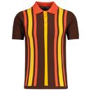 Madcap England Farlowe 60s Mod Stripe Knitted Polo Shirt in Potting Soil MC571