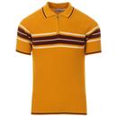 Madcap England Fireball Men's 1960s Mod Ribbed Stripe Zip Neck Polo Shirt in Golden Glow