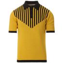 Madcap England Firebird Retro 60s Waffle Chevron Stripe Knitted Polo Shirt in Freesia