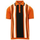 Madcap England Folklore 60s Mod Stripe Panel Knitted Polo Shirt in Marmalade