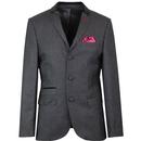 Madcap England Retro 1960s Mod Cord Collar Gingham Suit Blazer in Grey