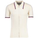 Cannon Mod Spear Collar Ring Zip Knitted Polo Shirt with Grid Check Pattern in Snow White by Madcap England MC1070