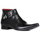 Madcap England Gunslinger Retro 70s Buckle Chelsea Boots in Black Leather