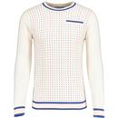 Hawkins Jacquard Dash Knitted Jumper with Faux Pocket in Snow White MC1068 