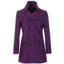 Madcap England In Crowd Paisley 60s Mod Cord High Collar Jacket in Grape