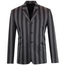 Madcap England Inferno Men's Retro Mod Roller Stripe Blazer Jacket in Black and Grey 