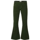 Madcap England Retro 70s Cord Killer Flares in Forest Green