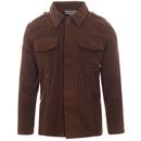 Madcap England Lennon Men's Retro Mod Cord Military Shirt Jacket in Cocoa Brown