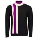 Madcap England Lewis 1960s Mod Racing Stripe Knitted Roll Neck Jumper in Black