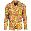 Madcap England Retro Long Sleeve Rayon Floral Shirt in Mustard MC1075