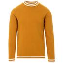Madcap England Long Sleeve 60s Mod Moon Tipped Knit Jumper in Harvest Gold