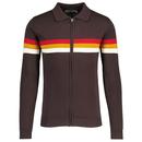 Madcap England Mavers 96 Retro Britpop Stripe Knitted Track Top in Black Coffee MC98