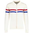 Mavers Madcap England Retro 70s Chest Stripe Knitted Track Jacket in Snow White