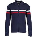 Madcap England Mavers Retro Mod Knitted Chest Stripe Track Top in Navy Blazer