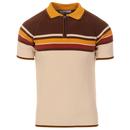 Madcap England Meteor Retro 70s Mod Ribbed Stripe Panel Polo Shirt in Birch