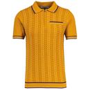 Madcap England Miles 1960s Mod Jacquard Knit Polo Shirt in Buckthorn MC1040