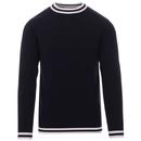 Madcap England LS Moon Retro 60s Mod Long Sleeve Tipped Jumper in Navy