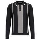 Madcap England Nova Ribbed Panel Knitted Polo Shirt in Black MC1031
