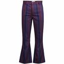 Madcap England Offbeat Retro 60s Boating Stripe Flared Trousers in Purple Mix