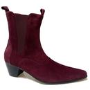 Outlaw Winklepicker Toe Cuban Heel Suede Chelsea Boots in Bordo by Madcap England