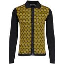 Madcap England Overlook Mod Honeycomb Knit Polo Cardigan in Black and Golden Glow