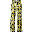 Madcap England Daydream Women's Retro Wide Leg Parallel Trousers in Green Daisy Print