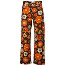 Madcap England Women's Retro 1970s Parallels Wide leg Trousers in Daydream Orange Floral Print