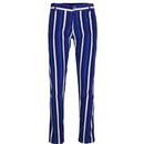 Madcap England Psycho Spectrum Stripe Retro 70s Slim Leg Cord Trousers in Blue