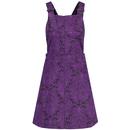 Madcap England Retro 70s Paisley Twill Dungaree Dress in Black and Purple MC1113