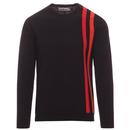 Madcap England Action 60s Mod Pop Art Racing Stripe Jumper in Black with Red and Orange stripes