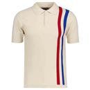 Madcap England 60s Mod Racing Stripe Short Sleeve Knitted Polo Shirt in Birch