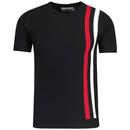 Madcap England Re-Action Mod Racing Stripe Knit Tee in Black pictured from front