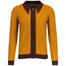 Madcap England Riva Men's Mod Knitted Big Collar Ring Pull Cardigan in Buckthorne