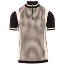 Madcap England Roue Men's Retro Mod Dogtooth Knit Cycling Top in Black and White
