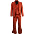 Madcap England Montana Retro 70s Three Piece Suit with Flared Trousers in Rust