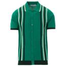 Madcap England Shockwave 60s Mod Abstract Jagged Stripe Knitted Polo shirt in Alpine Green