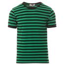 Madcap England Retrorocket 1960s Mod Short Sleeve Stripe Tee in Green/Black