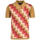 Madcap England Step On Retro 70s Step Jacquard Knitted Polo Shirt in Fall Leaf