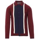 Madcap England Marriott Suede 1960s Mod Knitted Button Through Polo Shirt in Zinfandel
