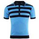 Madcap England Terry Retro Mod Ribbed Stripe Polo Shirt in Sky Blue