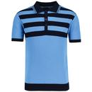 Madcap England Terry Mod Ska 2-Tone Ribbed Polo Shirt in Bonnie Blue MC280 
