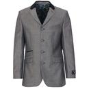Madcap England Men's 1960s Mod 4 Button Velvet Collar Suit Jacket in Silver Grey.