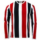 Madcap England Winston 60s Mod Long Sleeve Stripe Grandad T-shirt in Red/Navy