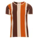 Madcap England Winston Men's Retro Mod Stripe Grandad T-shirt in Ochre
