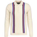 Madcap England Zodiac 60s Mod Textured Raised Stripe Knitted Polo Shirt in Birch
