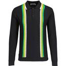 Madcap England Zodiac Waffle Stripe Knit Polo in Black with Green, Yellow and White