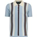 Madcap England Farlowe 60s Mod Knitted Stripe Polo Shirt in Winter Sky